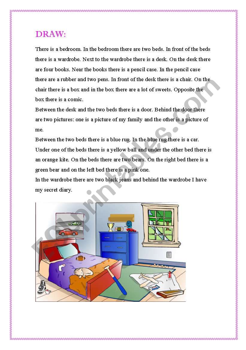 drawing: place prepositions worksheet