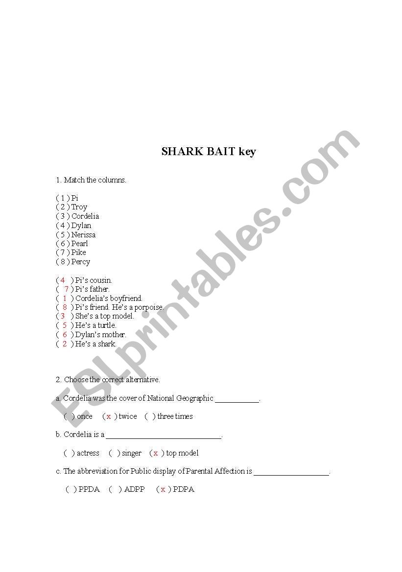 anwer key worksheet