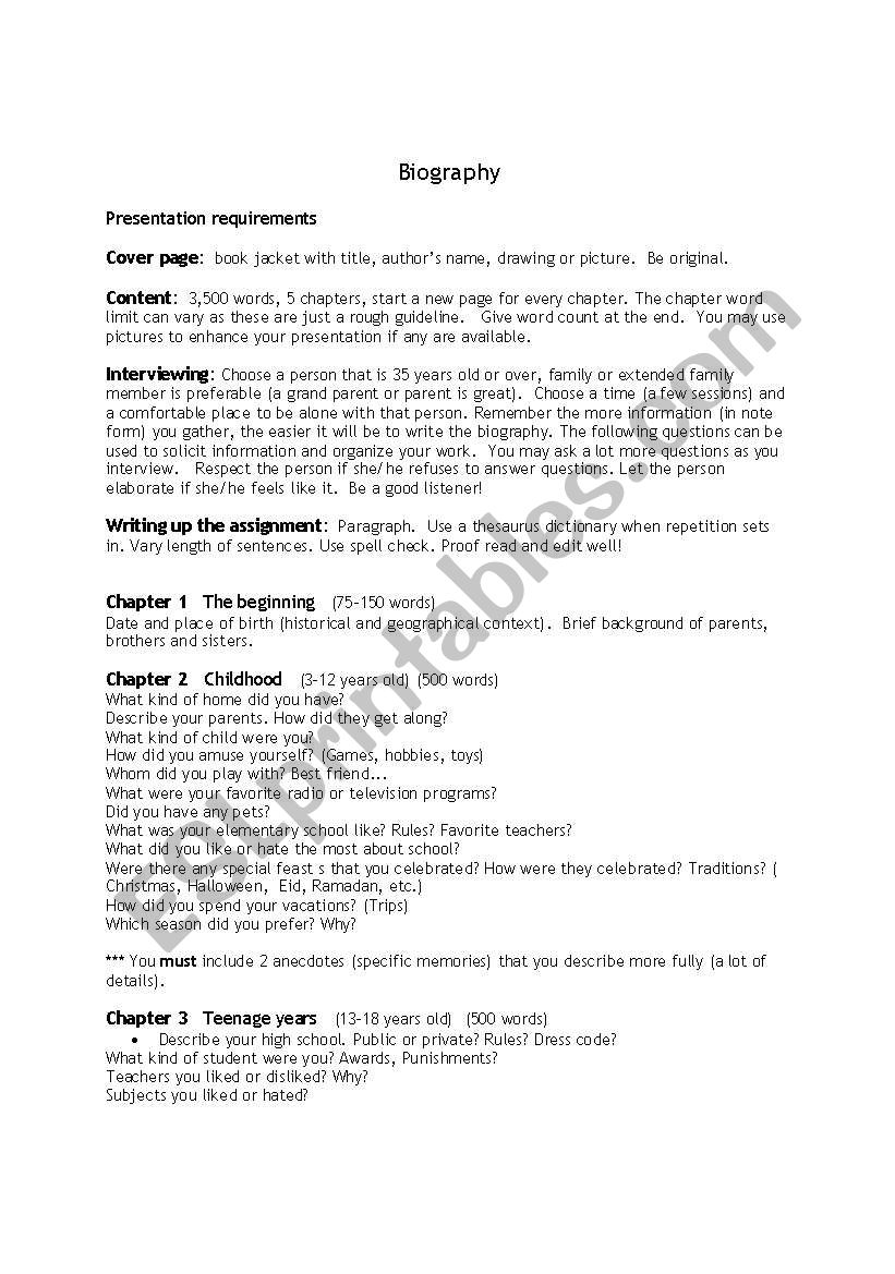 biography worksheet