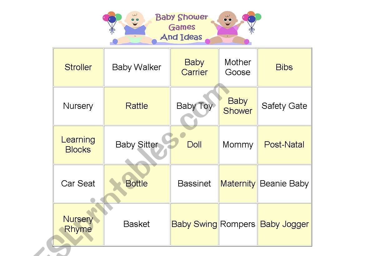 Bingo Shower baby worksheet