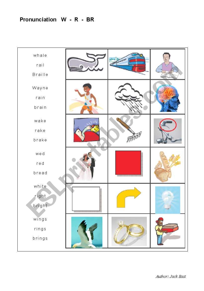 Pronunciation W - R - BR worksheet