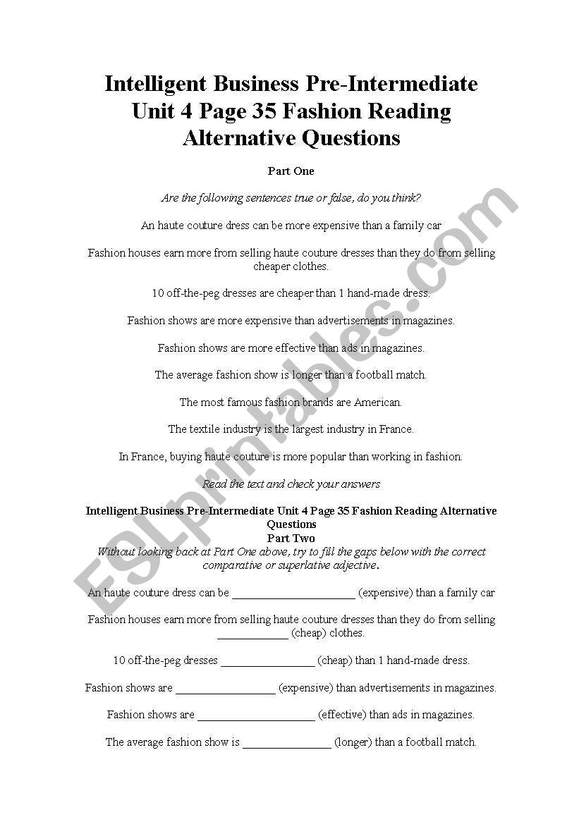 intelligent business worksheet