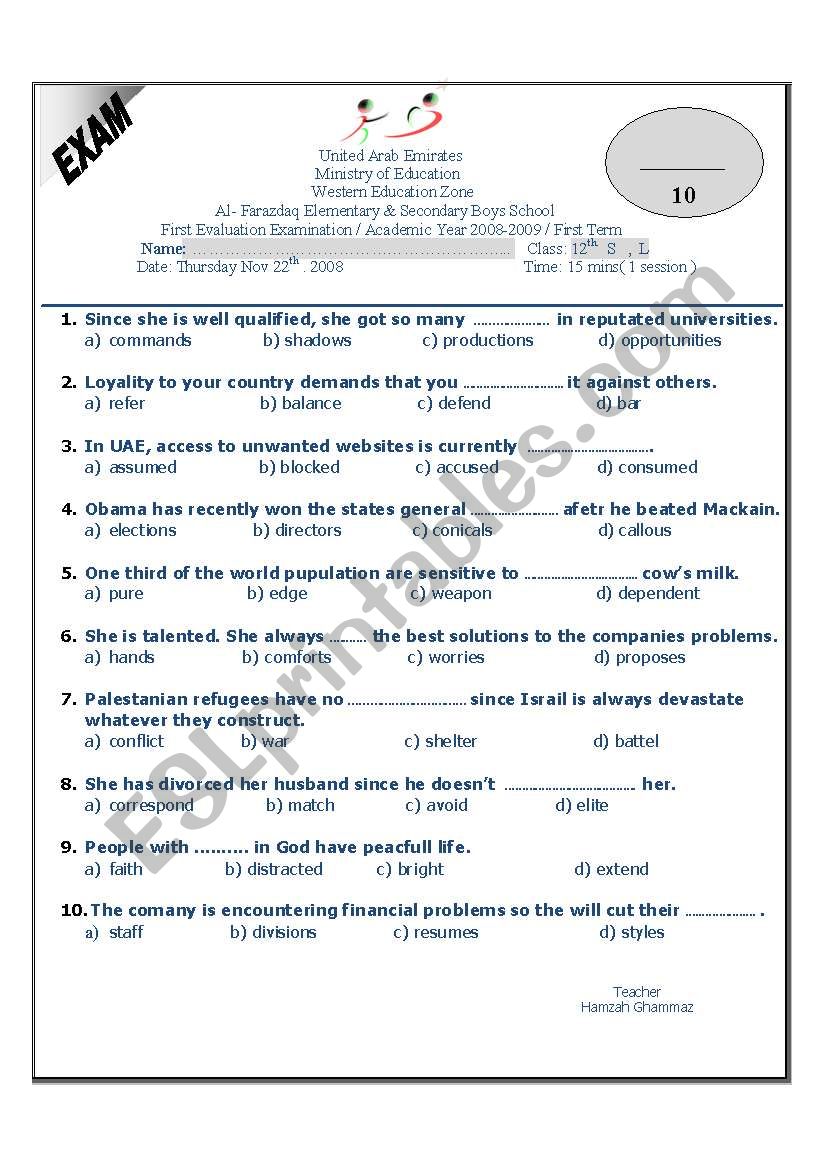 test your vocabulary worksheet