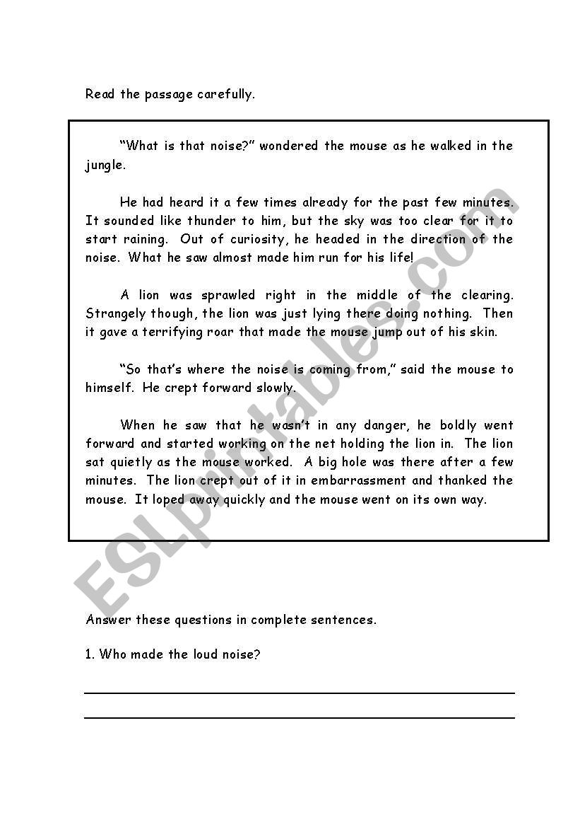 Aesops Fable worksheet