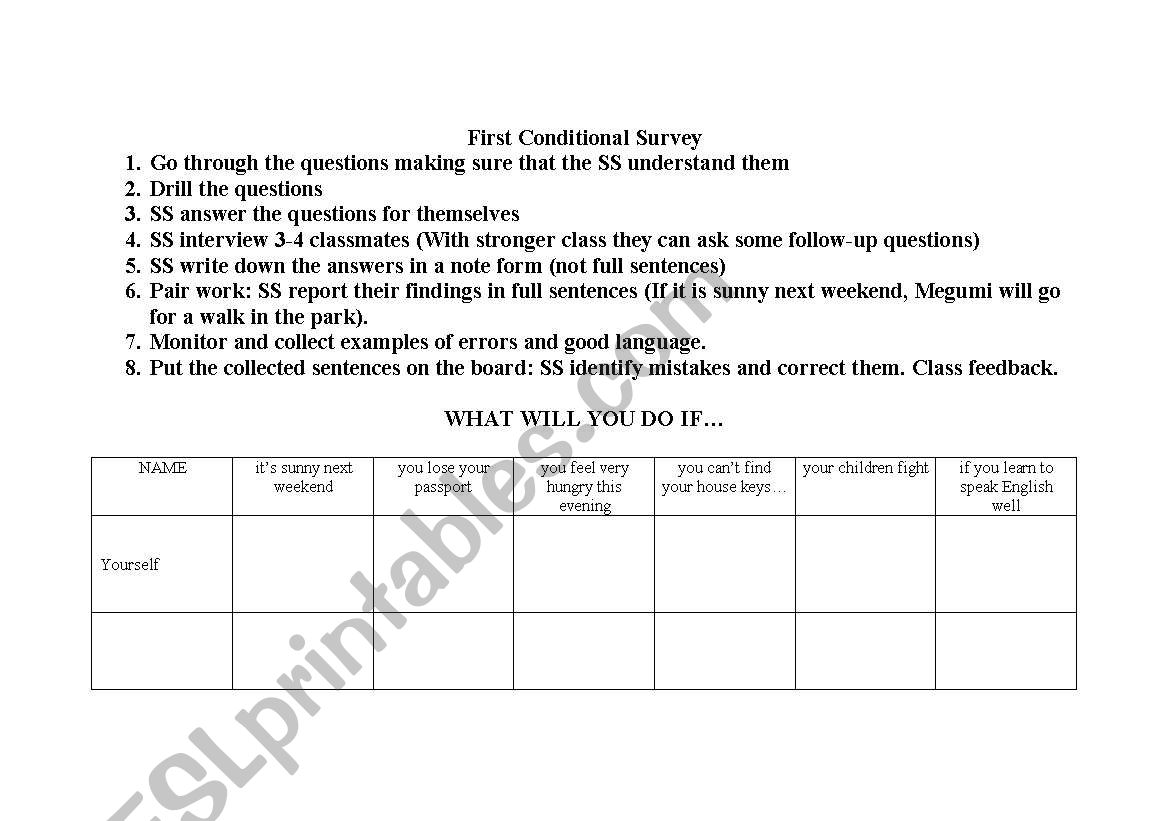 First Conditional Survey worksheet