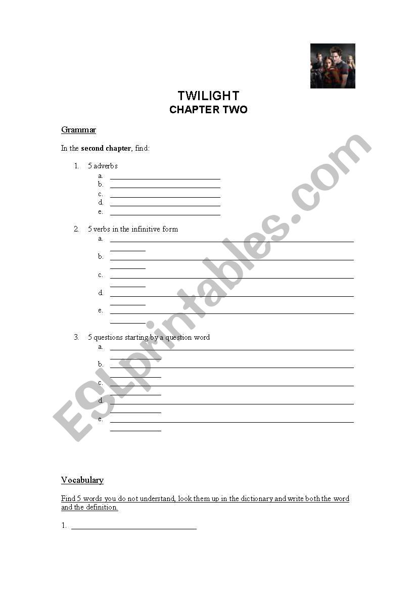 Twilight chapter two worksheet