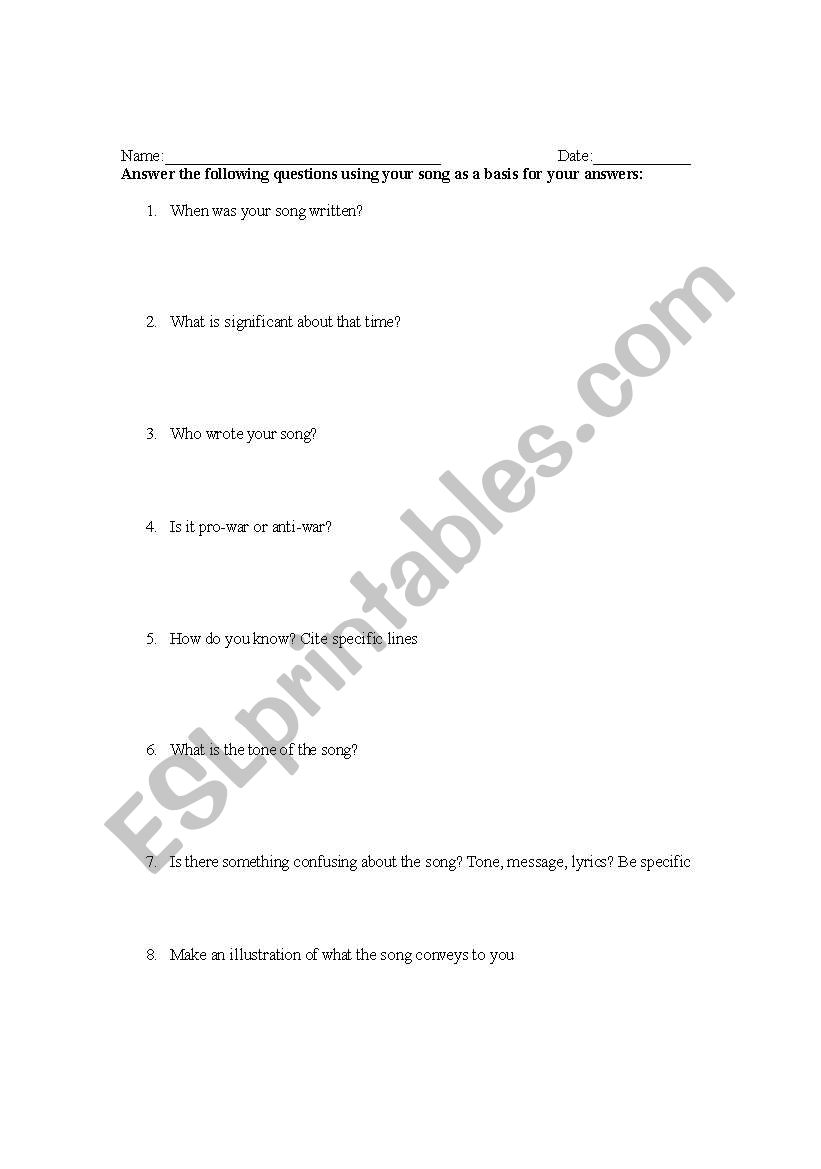 Protest Music Questions worksheet