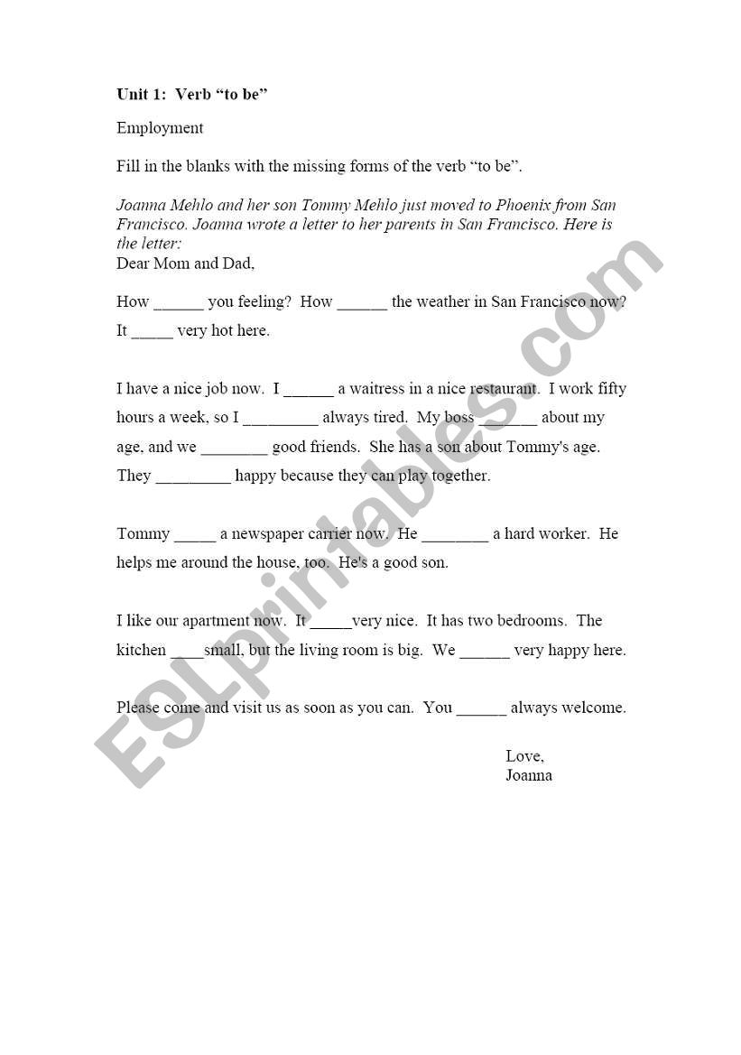 English Worksheets VERB TO BE