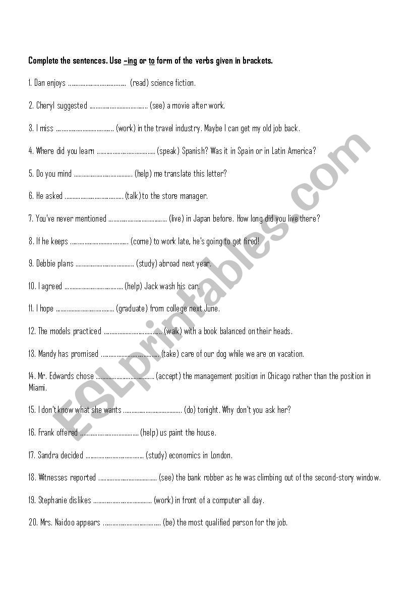 Gerund&Infinitive worksheet