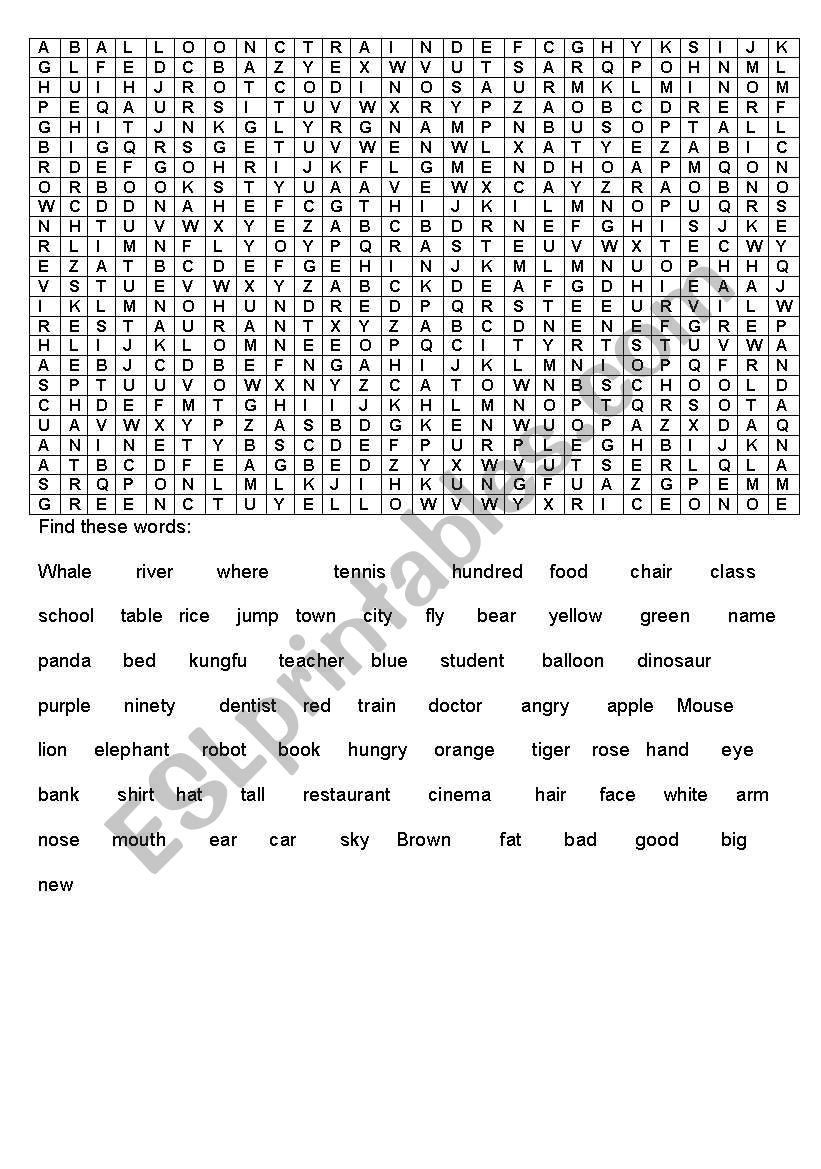 giant wordsearch worksheet