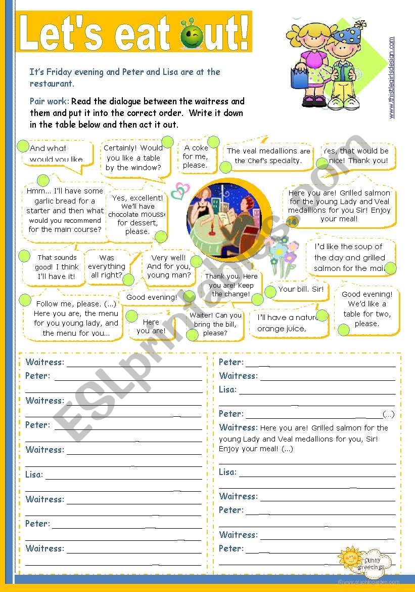 Let´s eat out! - Reading + Writing + Speaking activity for Intermediate