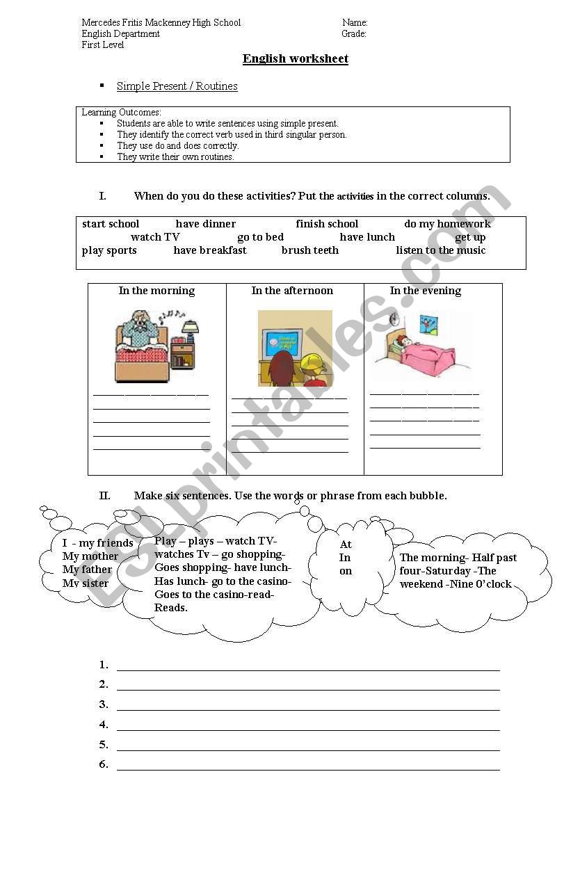 Simple present/routines worksheet