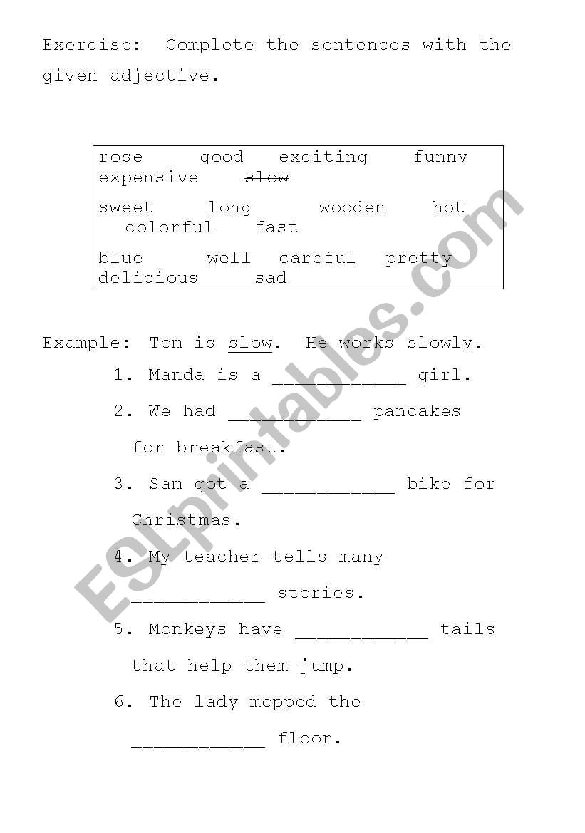 Adjective test worksheet