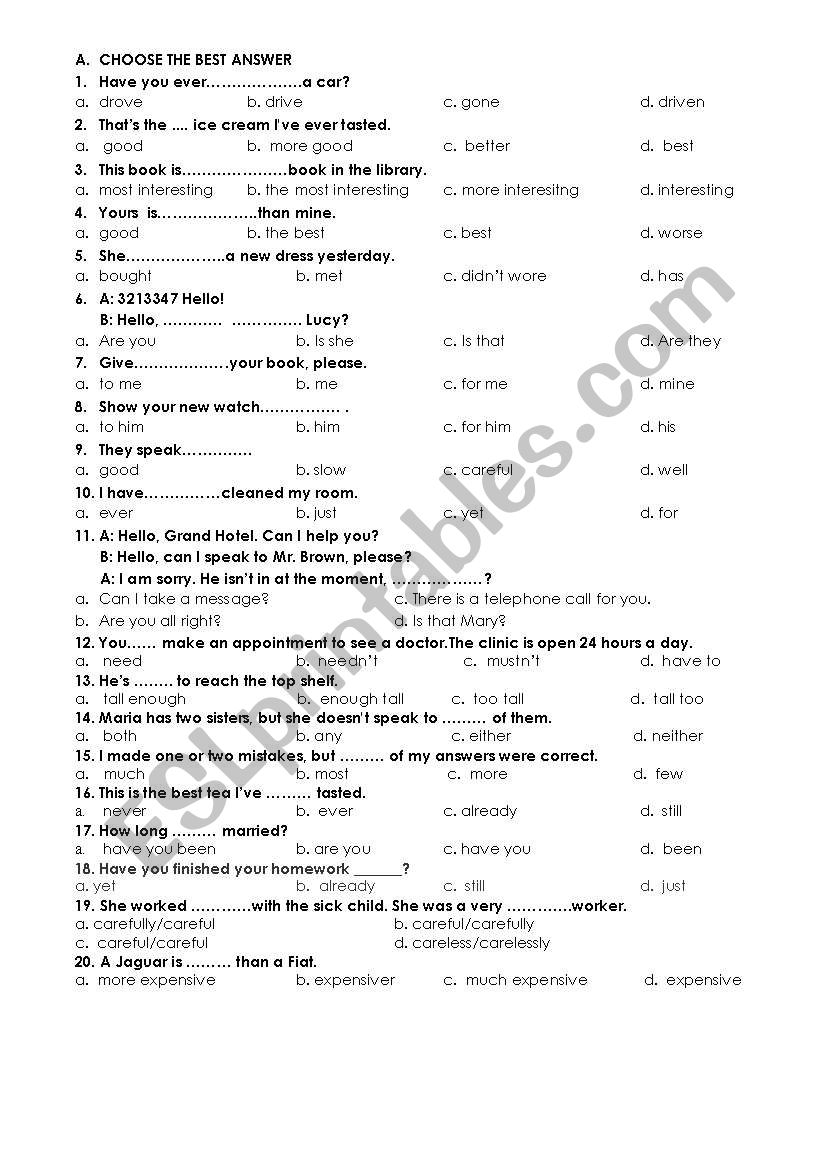 intermediate exam worksheet