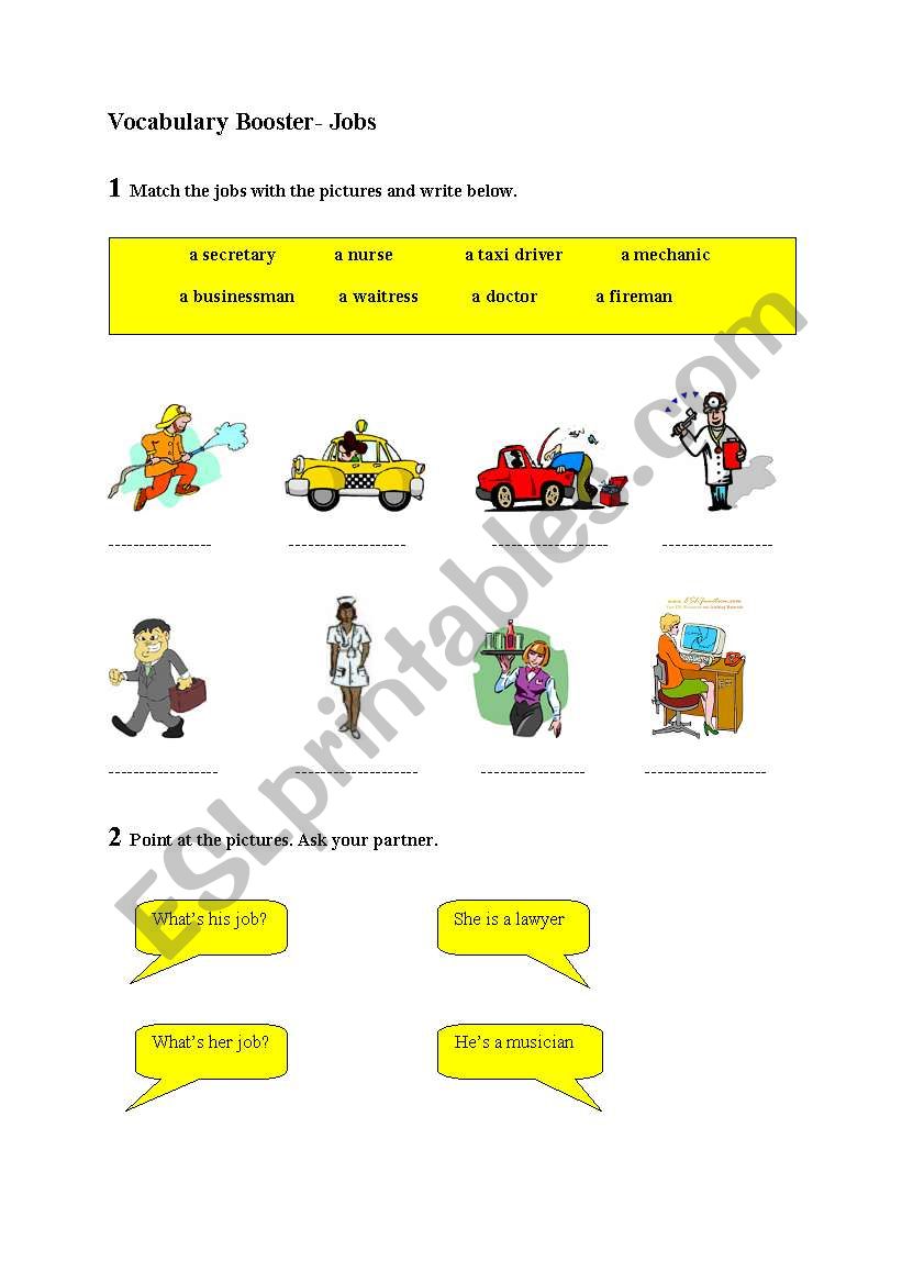 Vocabulary Booster Jobs worksheet