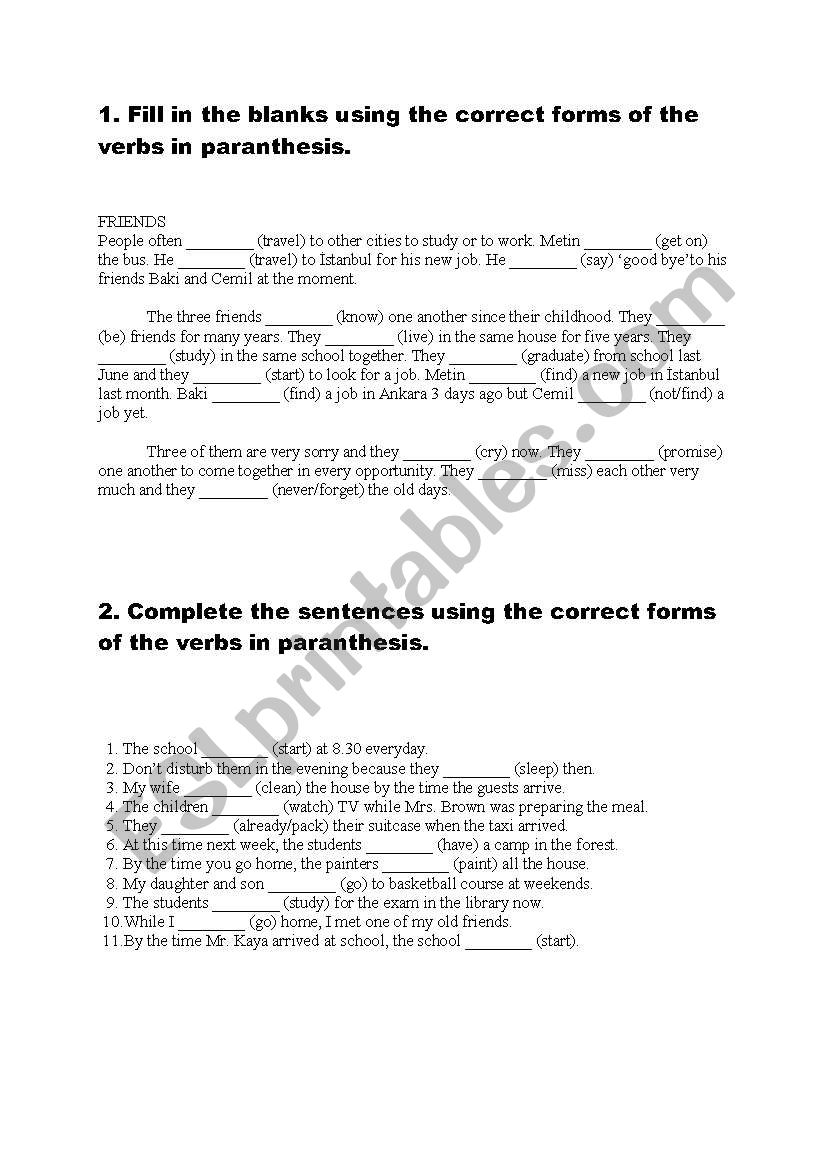Review of the tenses worksheet
