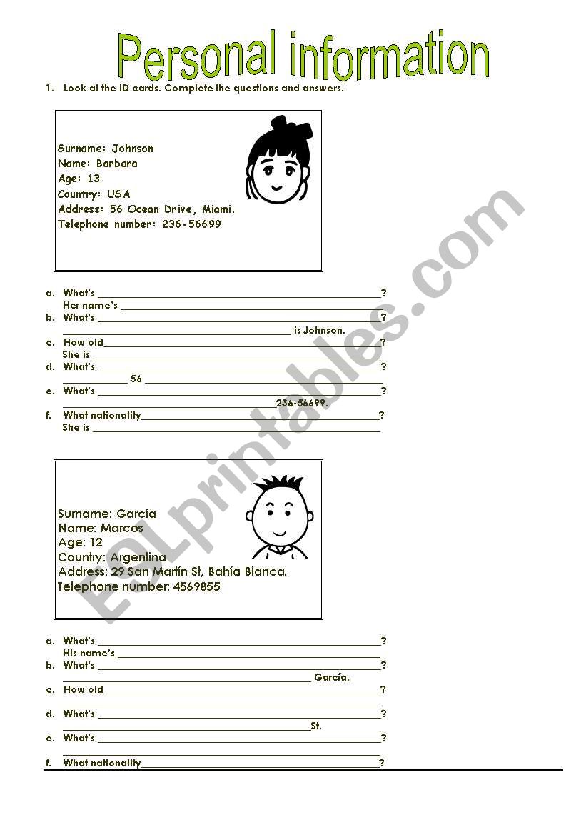 Personal information - ESL worksheet by wilwarin32