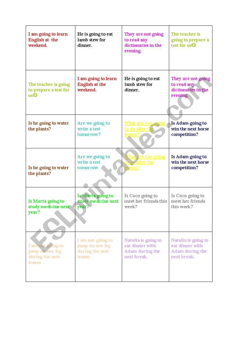 be going to-memory game worksheet