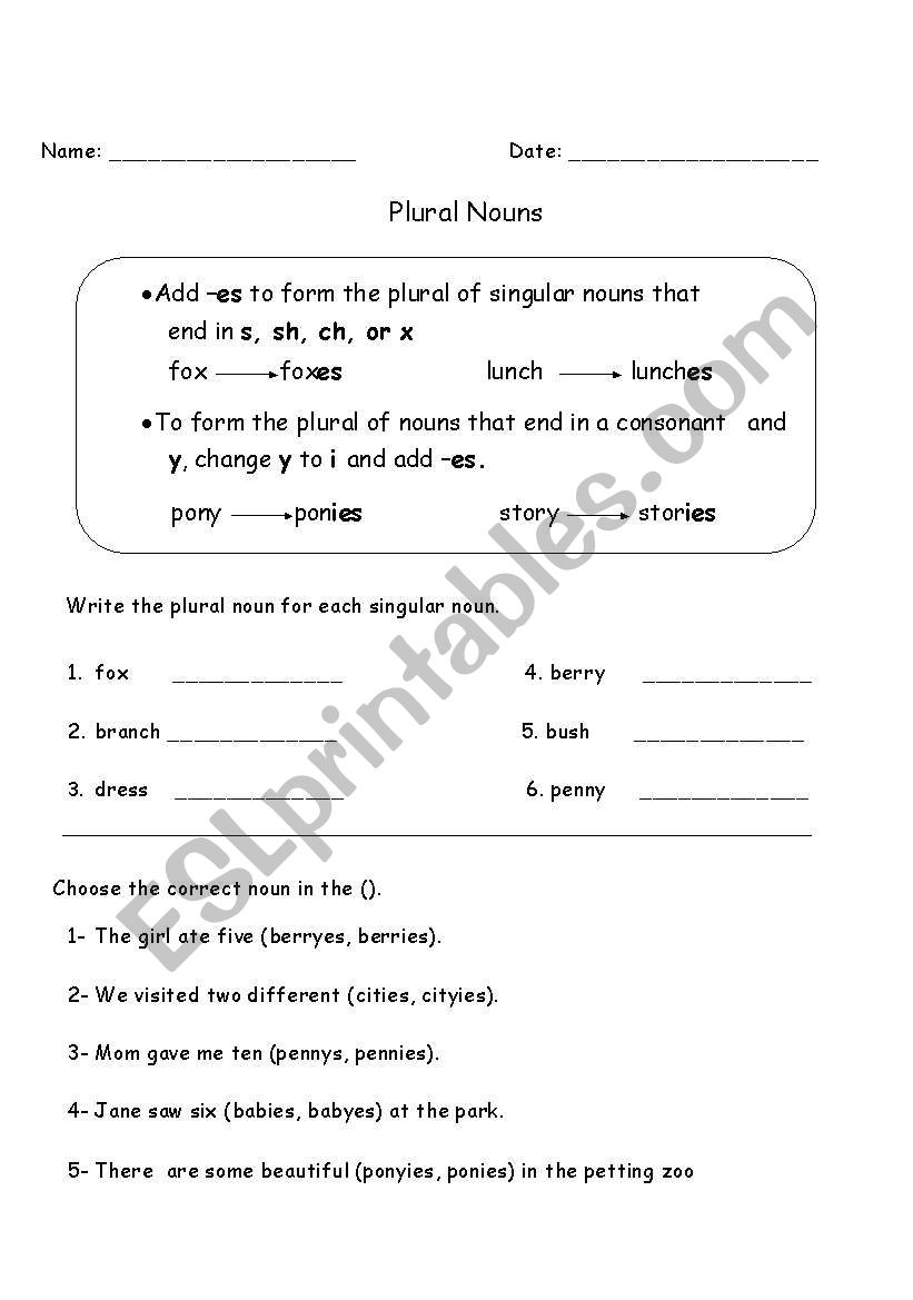 Plural Nouns worksheet