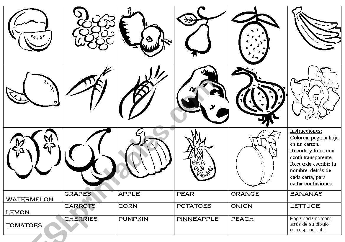 Fruits cards worksheet