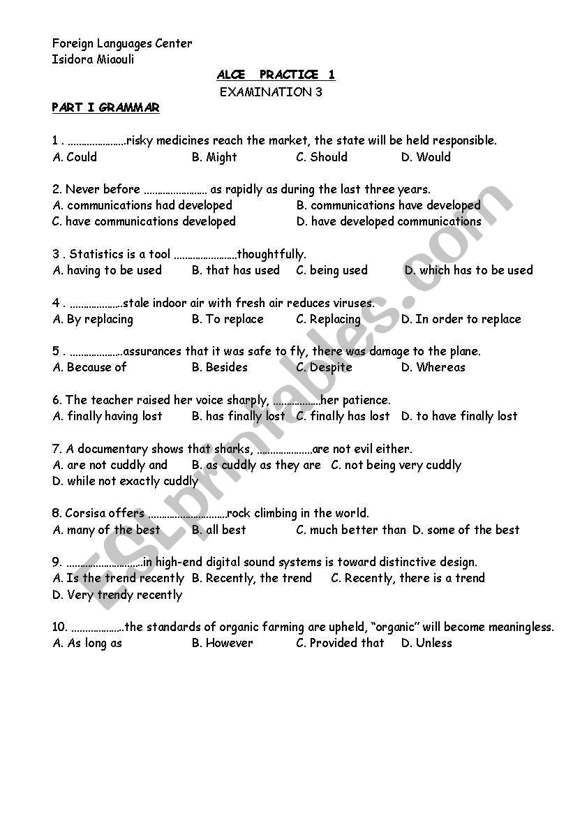 ALCE TEST worksheet