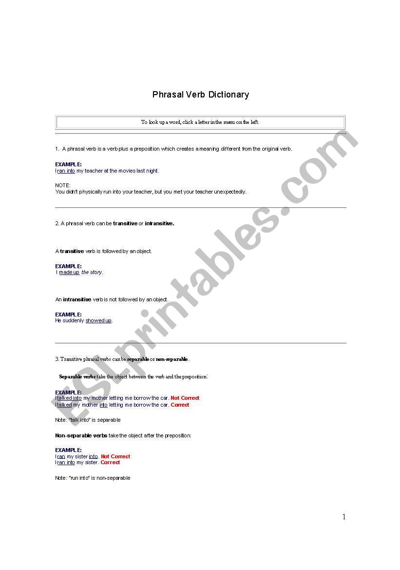Phrasal Verbs Dictionary worksheet