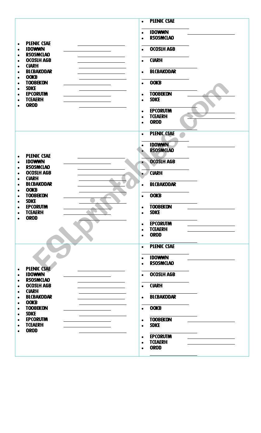 School Items worksheet