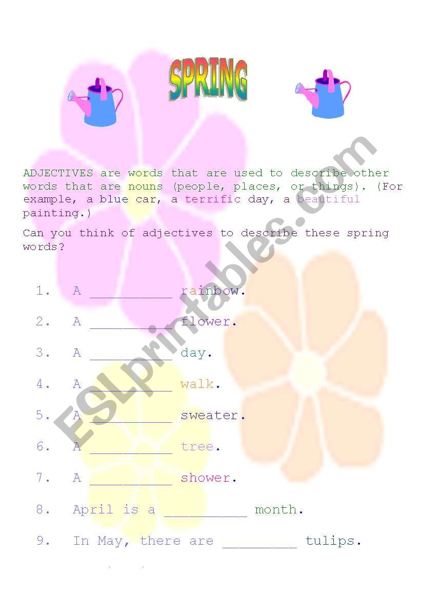 Adjectives- Spring worksheet