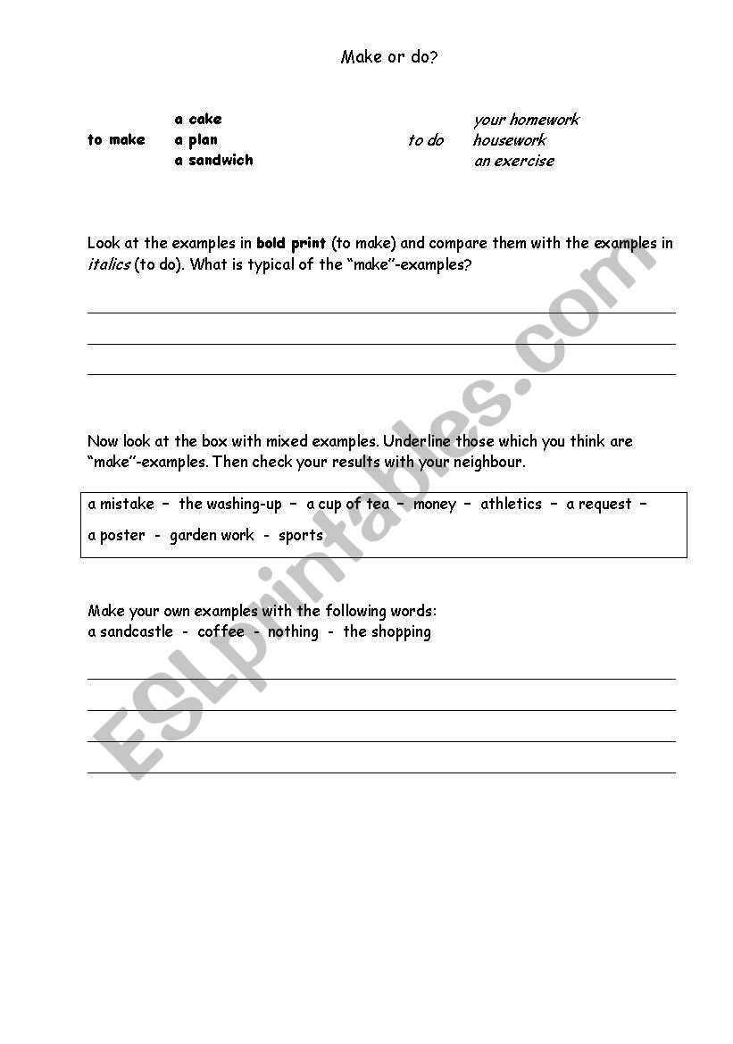 make or do worksheet