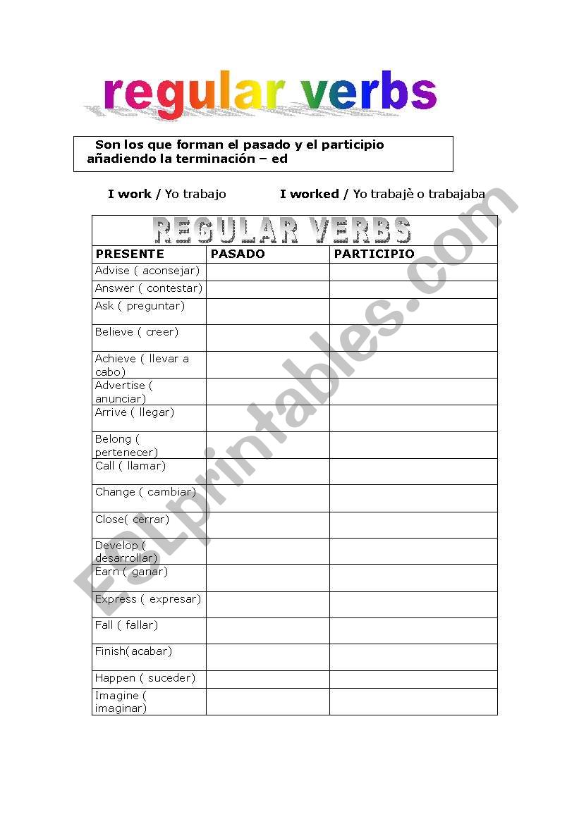 regular verbs worksheet