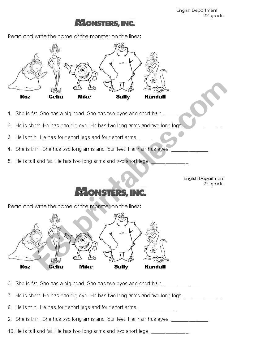 Monsters Inc worksheet