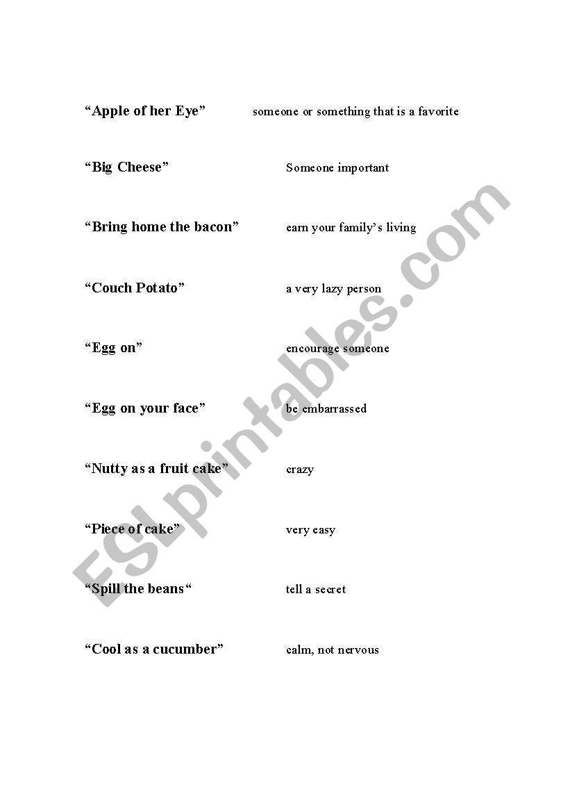 Food Idioms worksheet