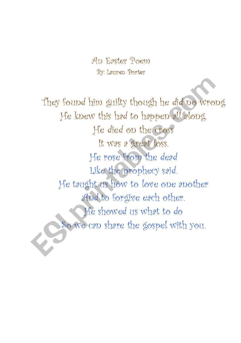 An Easter Poem worksheet