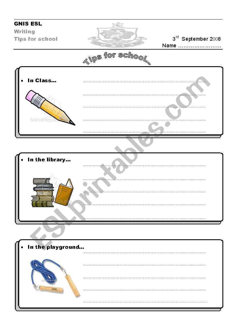 school tips worksheet