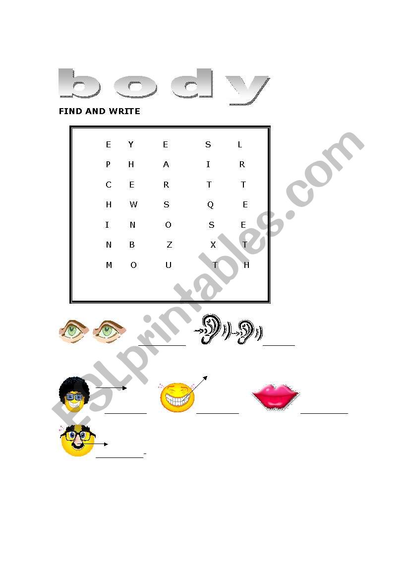 body parts worksheet