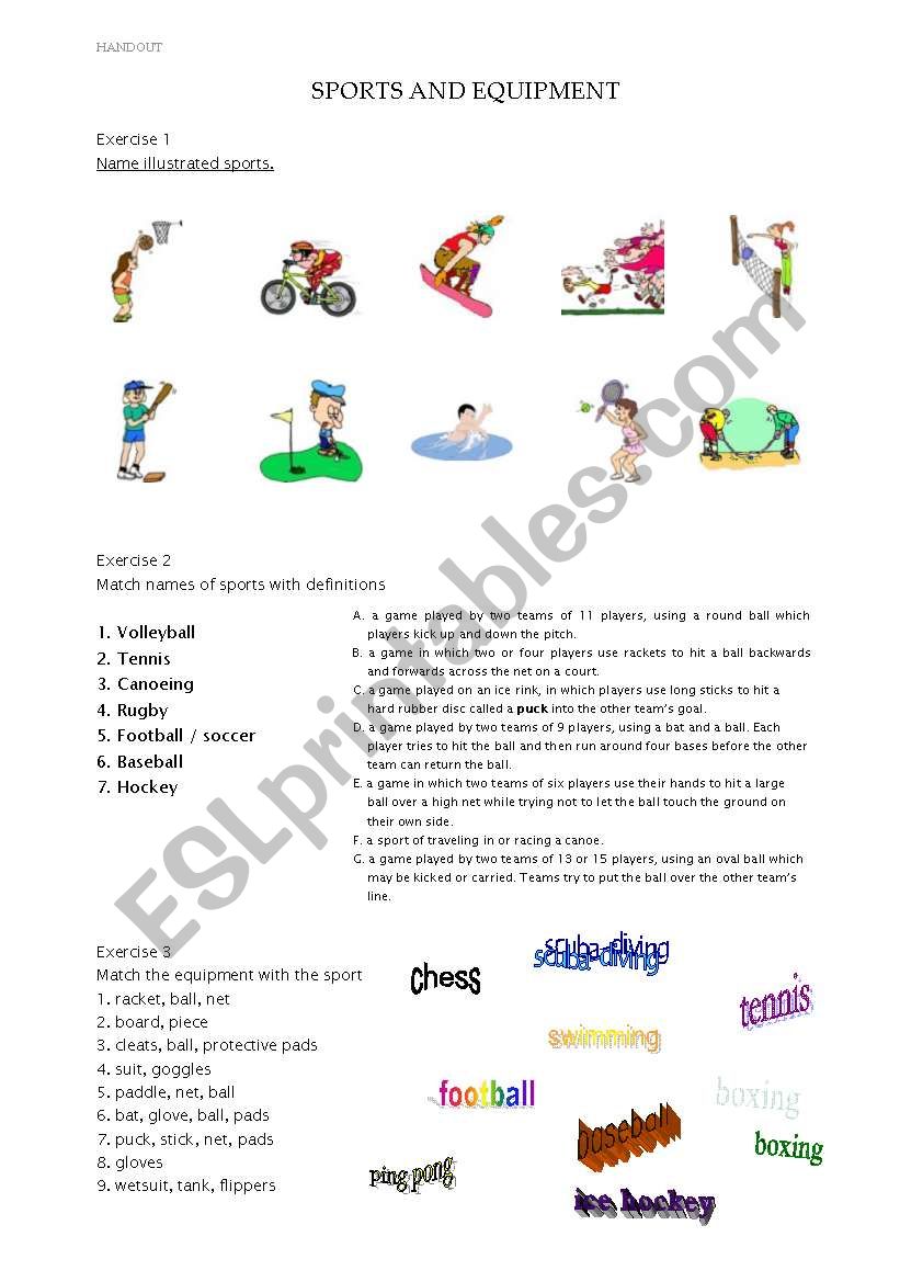 sports and equipment worksheet