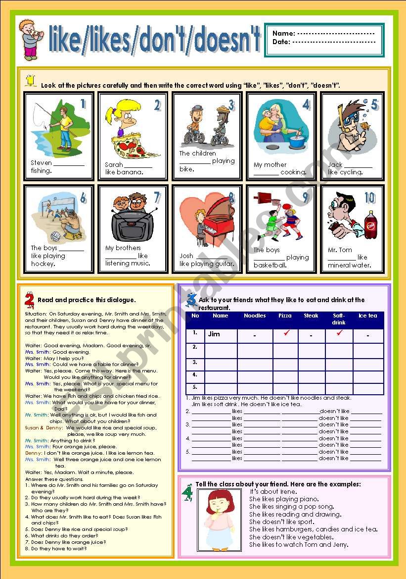 Like/likes/don´t/doesn´t - ESL Worksheet By Ayrin