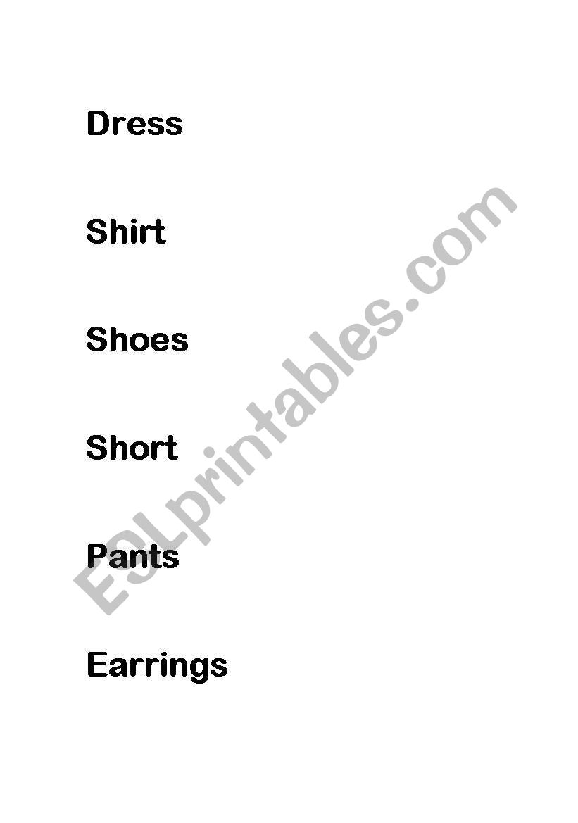 clothes items worksheet
