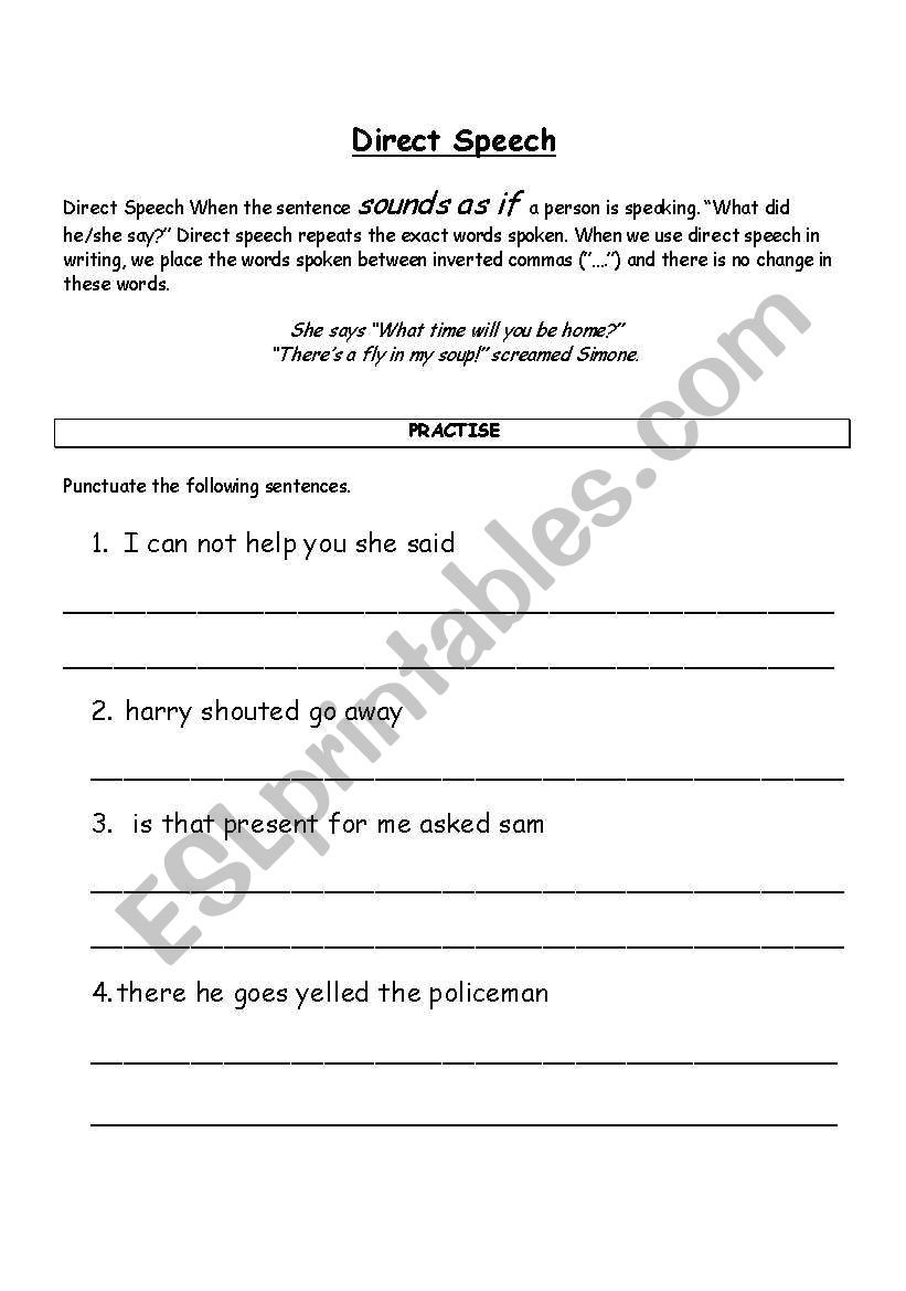 Direct Speech worksheet