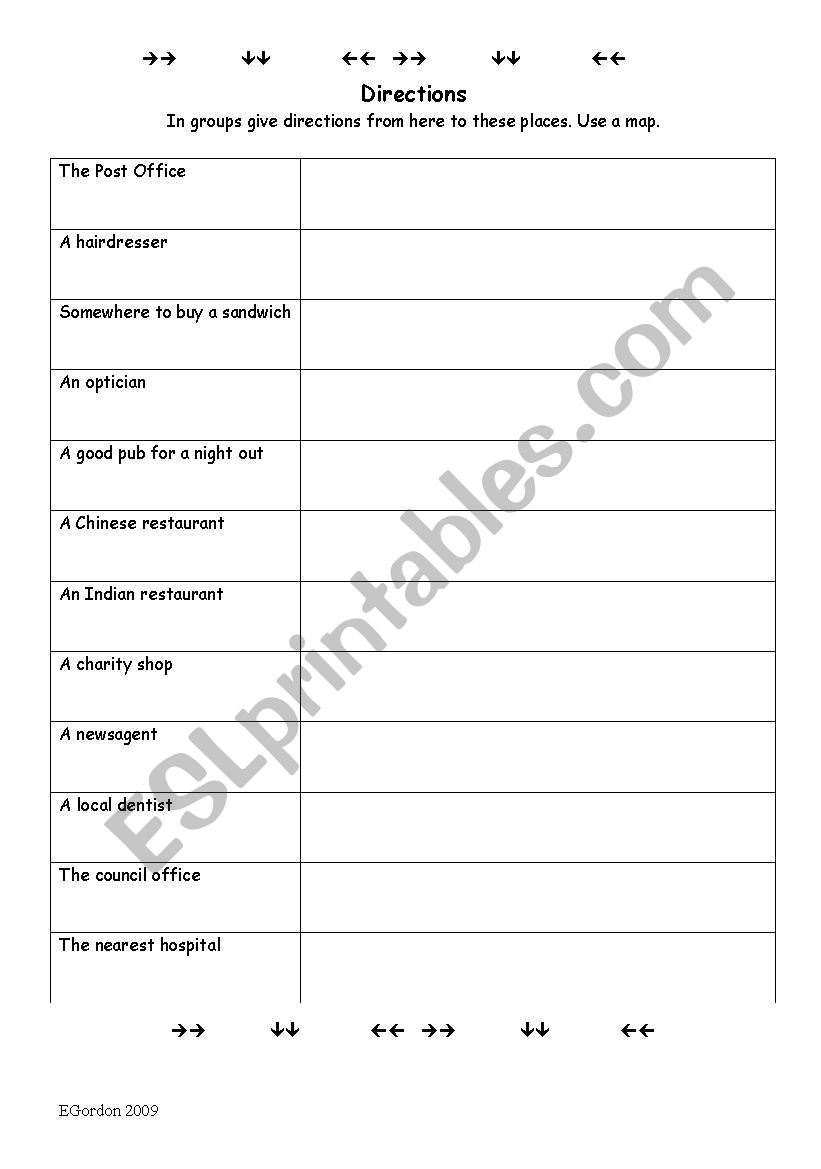 Directions worksheet