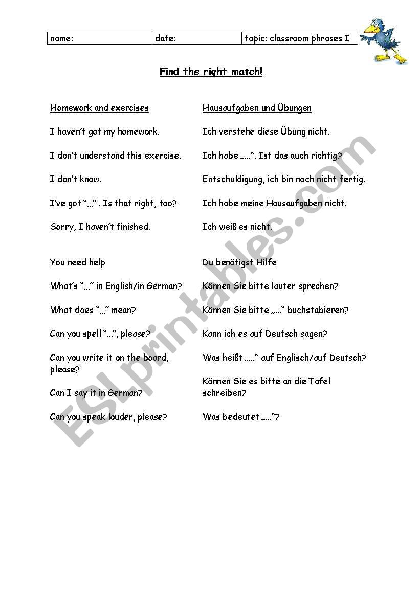 Classroom Phrases (Puzzle) worksheet