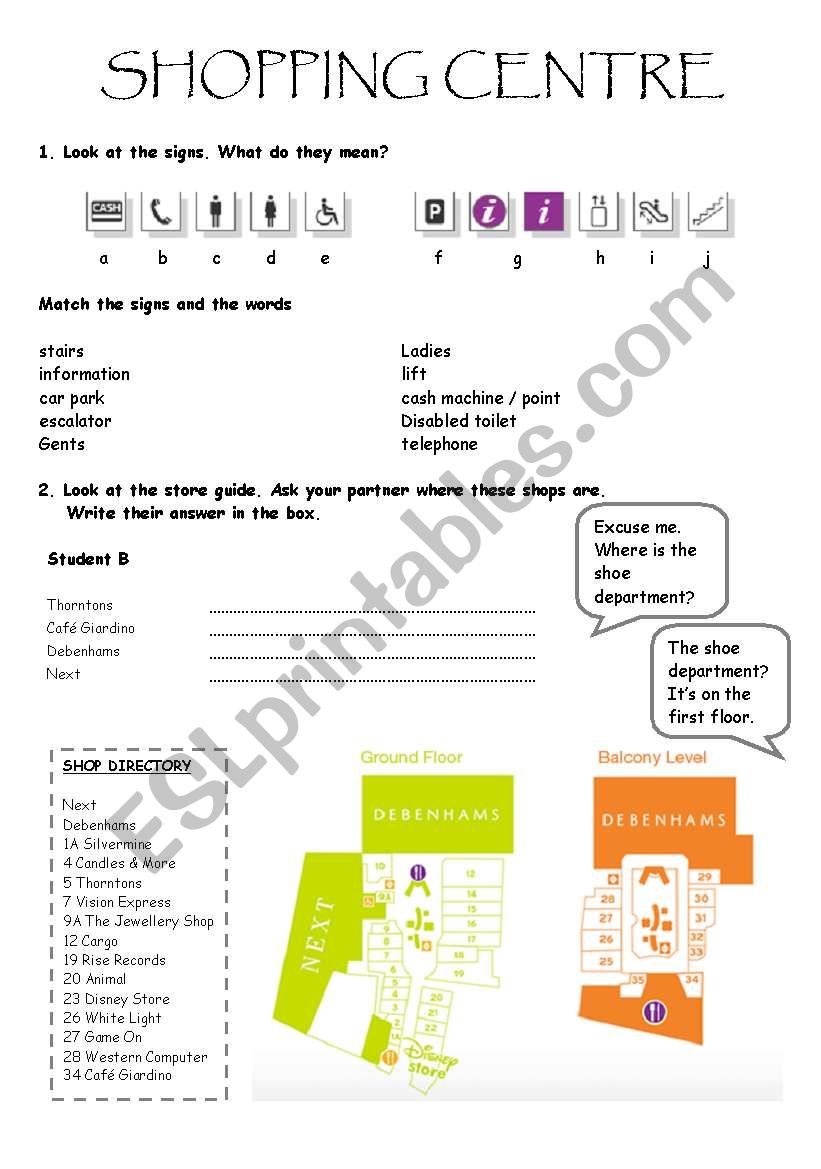 Shopping centre - Version B worksheet