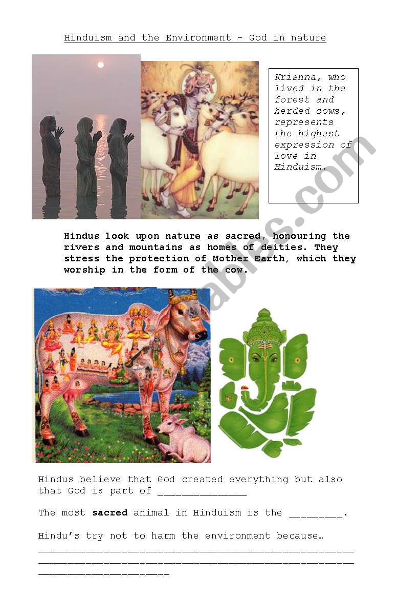 Hinduism and the environment worksheet