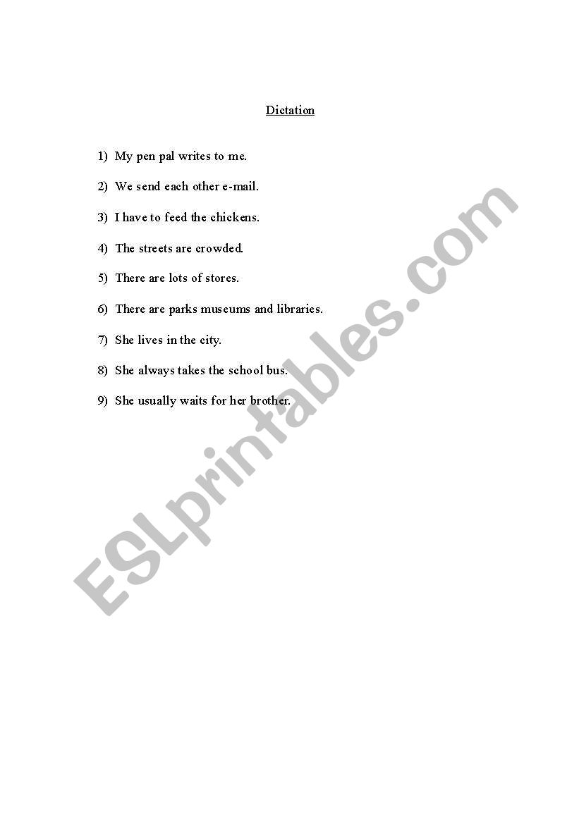 Dictation worksheet