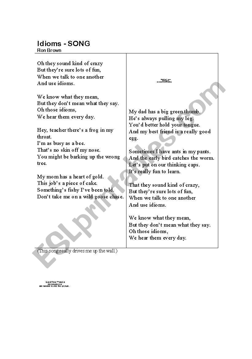 Idioms Song and activity worksheet