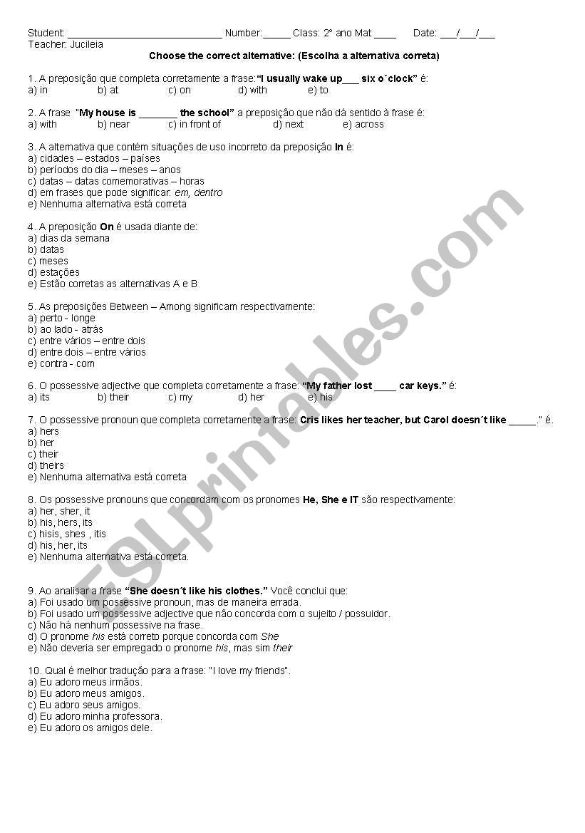 Possessive Adjective worksheet