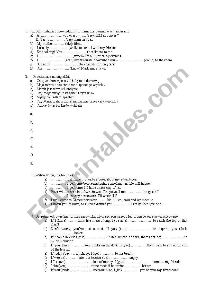 Gramar revision worksheet