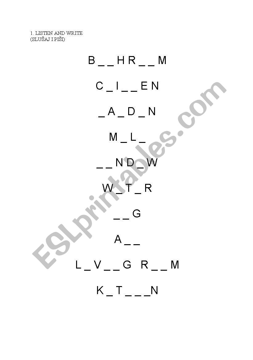 Fill in vocabulary exercise worksheet