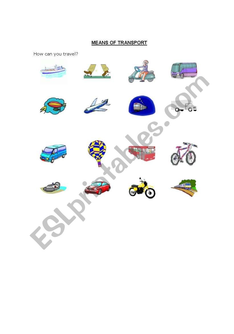 means of transport worksheet