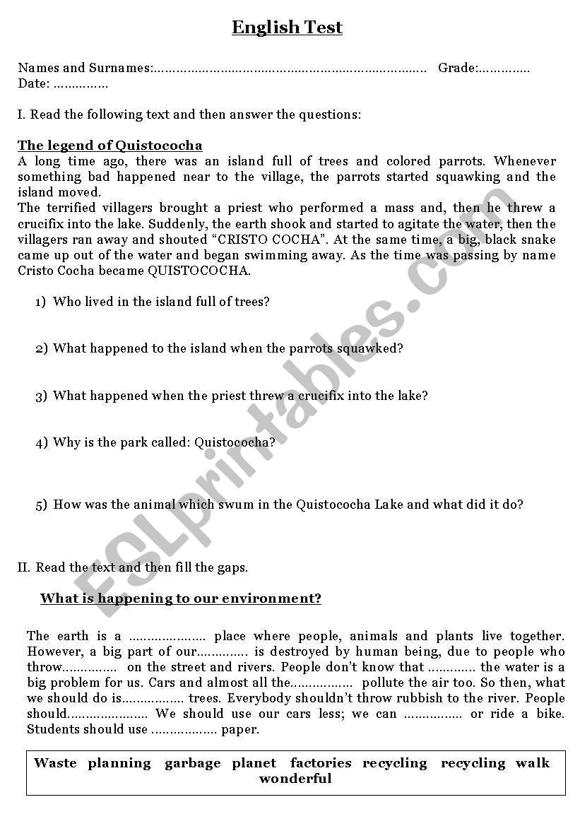 Basic English exam worksheet